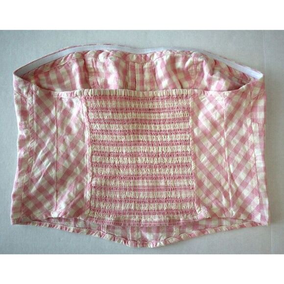 Free People OB1732606 Women's Sz Large Pink Leilani Gingham Tube Top - Picture 2 of 7